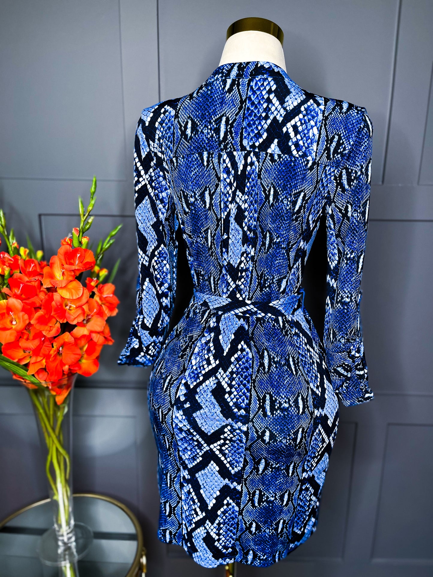 Navy Snakeskin Print Dress, M