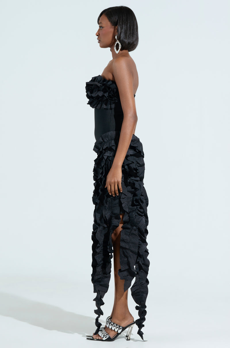 CITY LIGHTS RUFFLE MIDI DRESS, XL