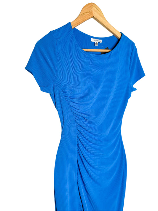 Blue Ruched Midi Dress, M