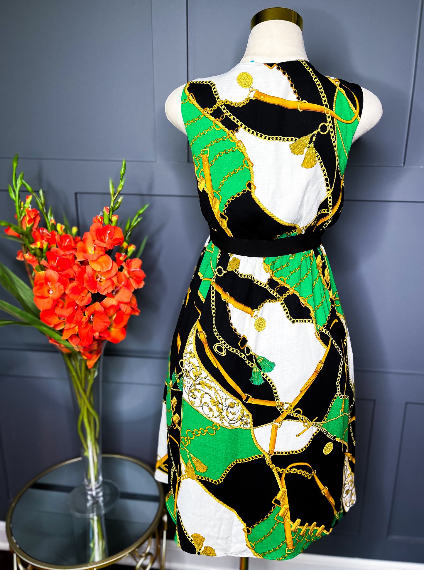 Vibrant Print Button Down Dress, L