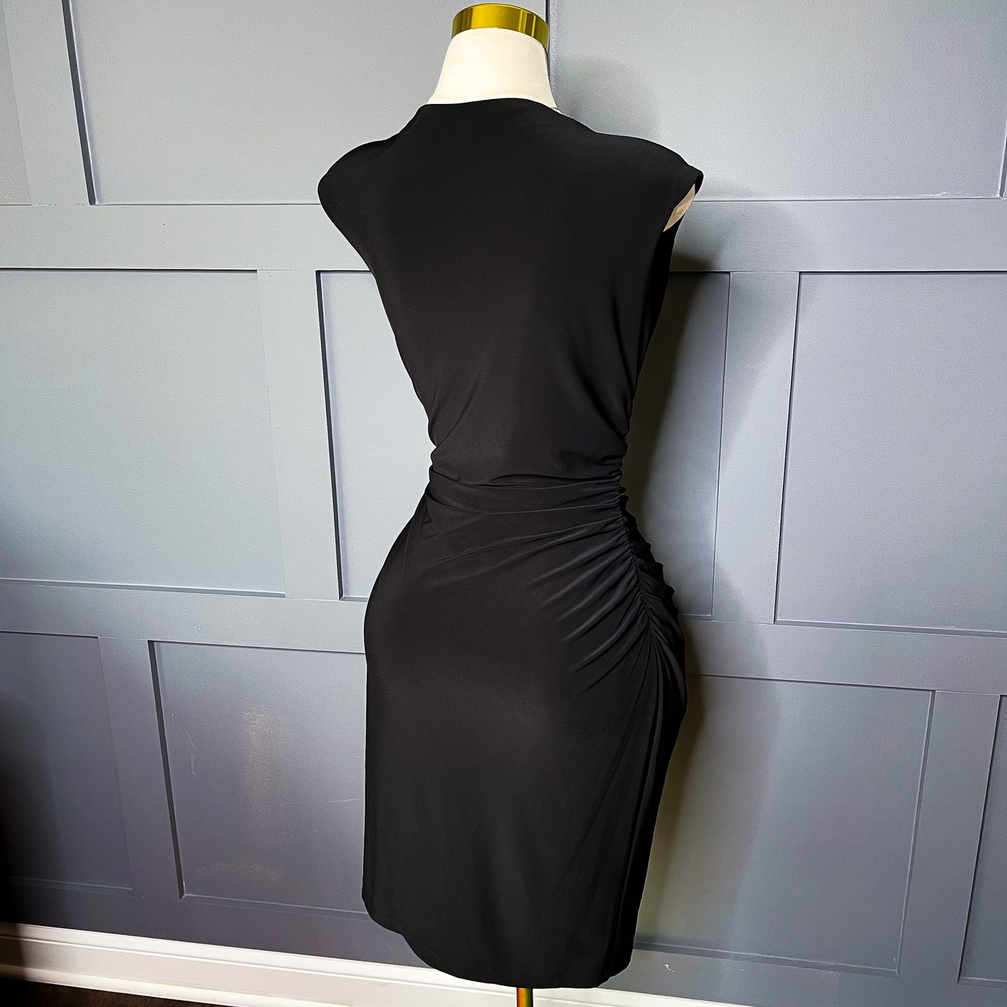 Sculpted Elegance Black Drape Dress,L