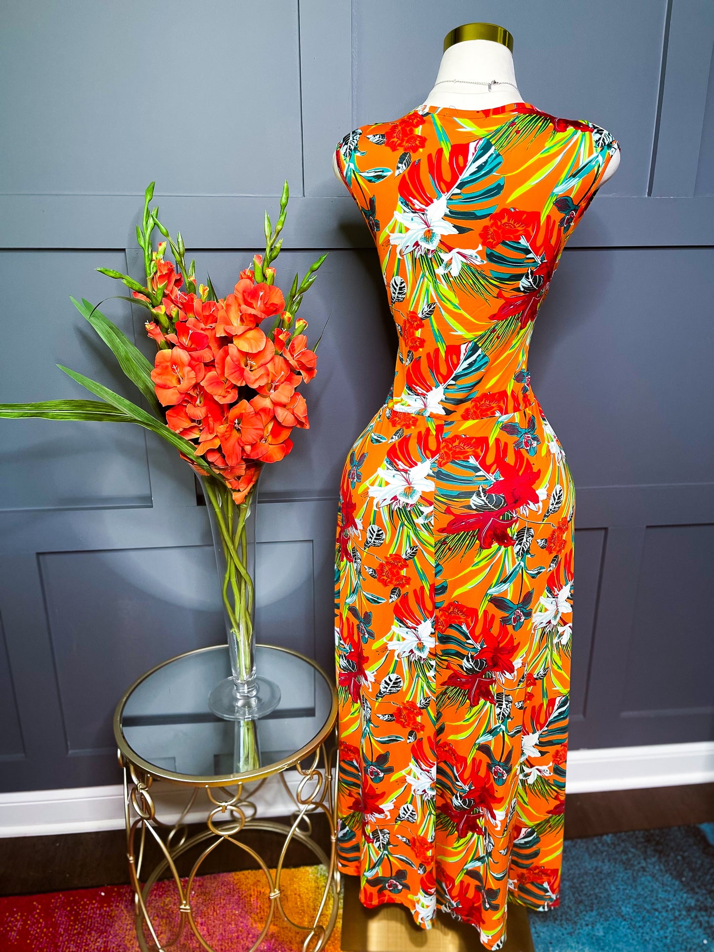 Tropical Sunset Wrap Midi Dress - 3X