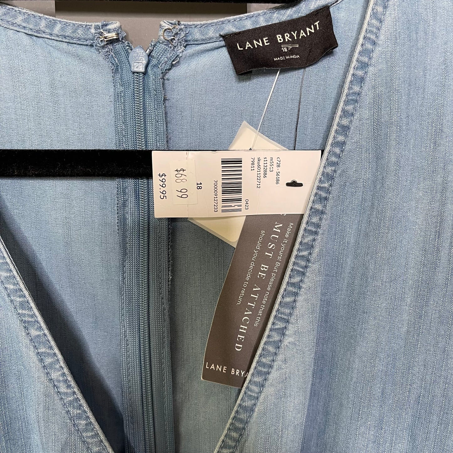 New Sunday Cool Chambray Cropped Jumpsuit, 18W