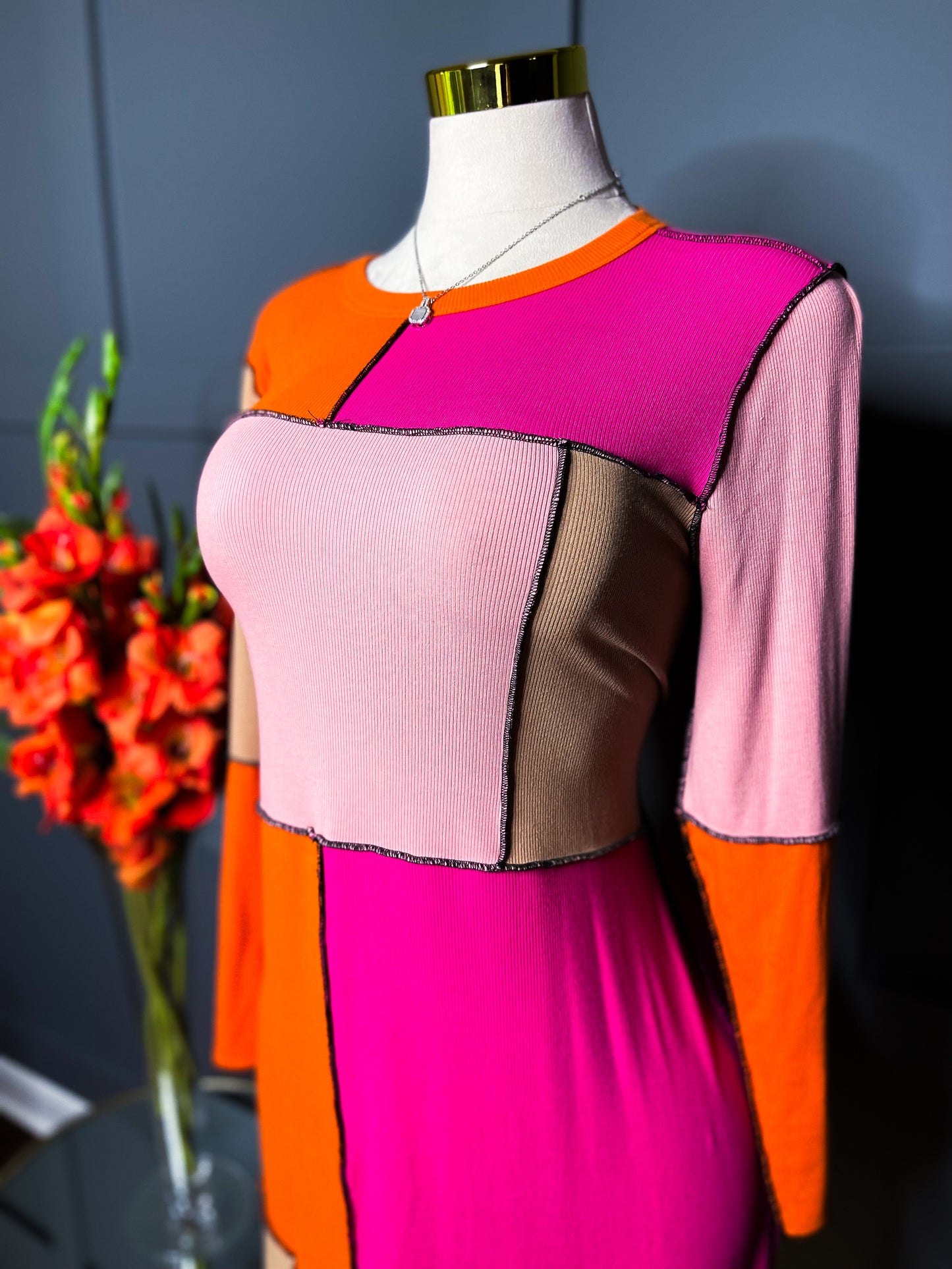 Patchwork Bodycon Midi Dress, 18/20