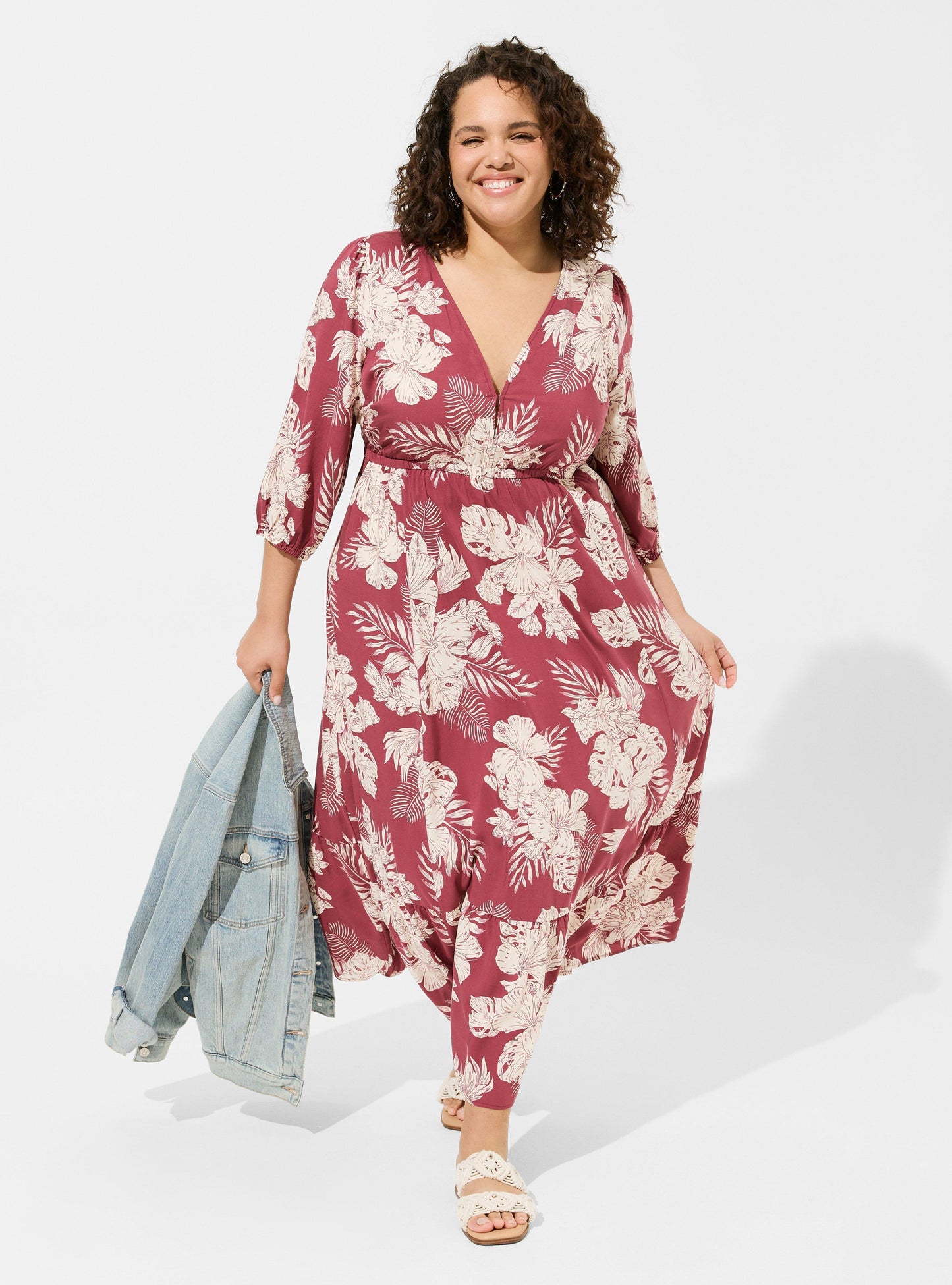 Challis Tiered V-Neck Dress, 3X