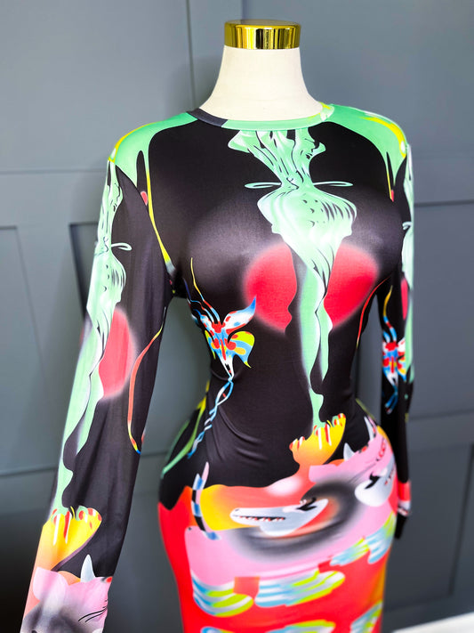 Vivid Dreams Abstract Dress, L/XL