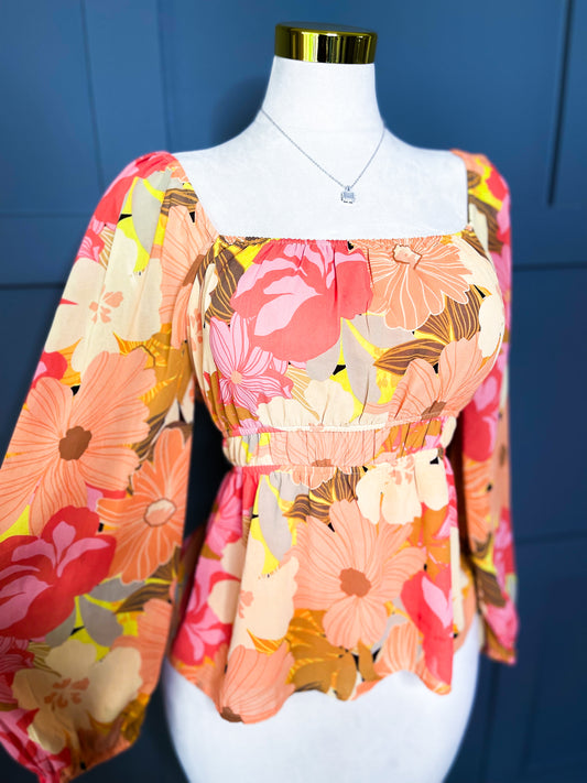 Sun-Kissed Bloom Peplum Top, XL