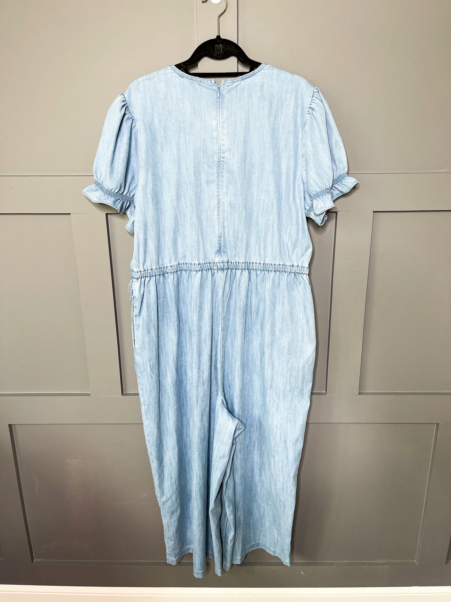 New Sunday Cool Chambray Cropped Jumpsuit, 18W