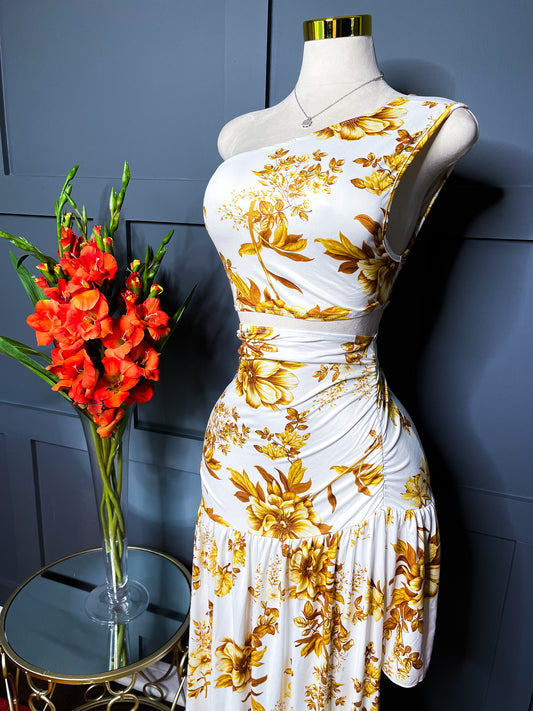 Asymmetrical Floral Cut Out Dress, L(12/14)