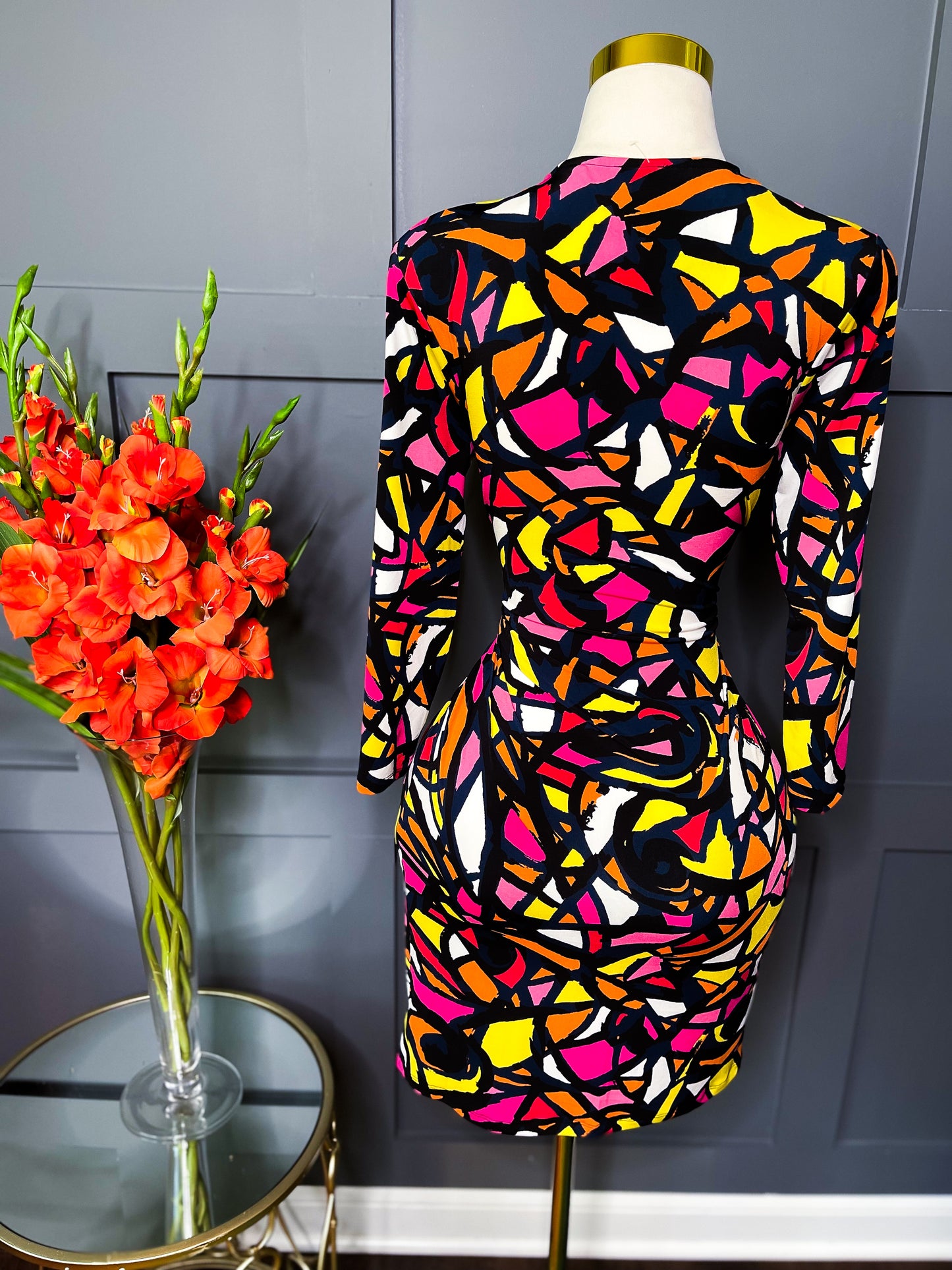 Multicolor Abstract Wrap Dress, M