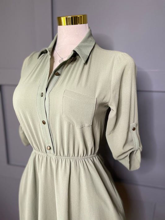 Soft Sage Shirt Dress, S