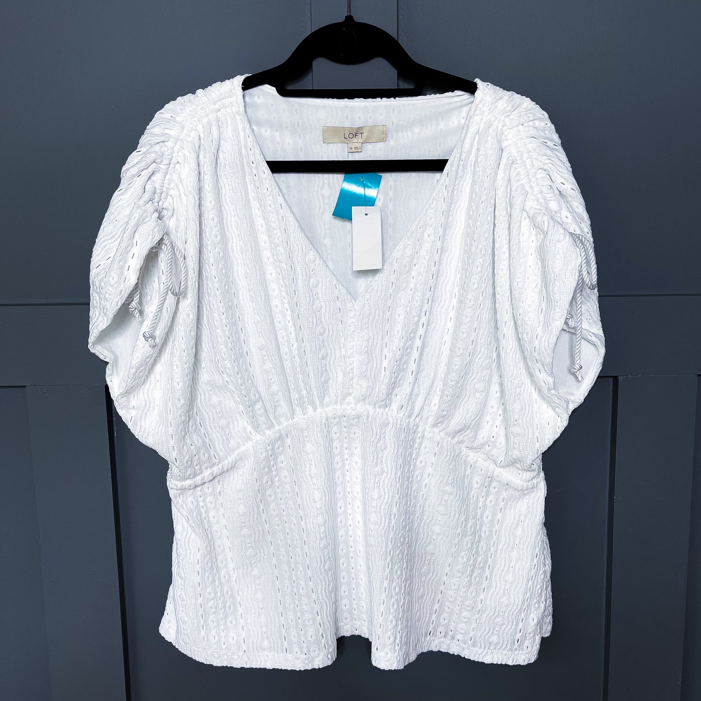 Effortless Charm Eyelet Top – White, XL