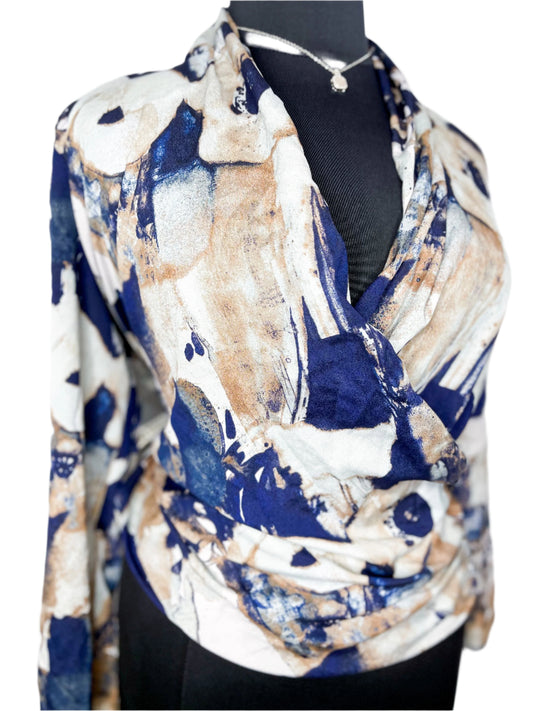 Vibrant Navy Lightweight Drape Blouse, L