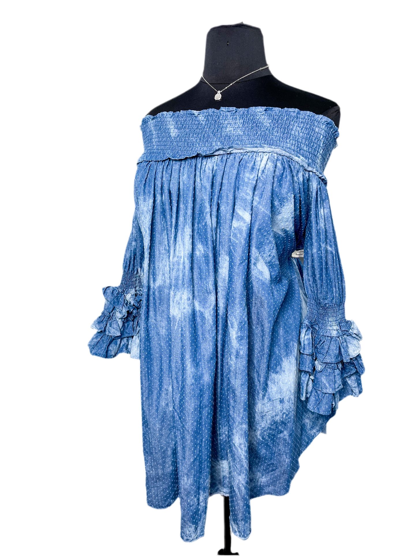 Off Shoulder Demin Tunic Dress, Fits L-2X