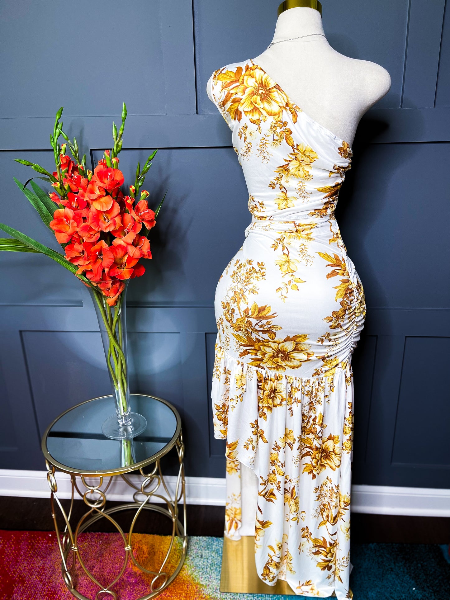 Asymmetrical Floral Cut Out Dress, L(12/14)