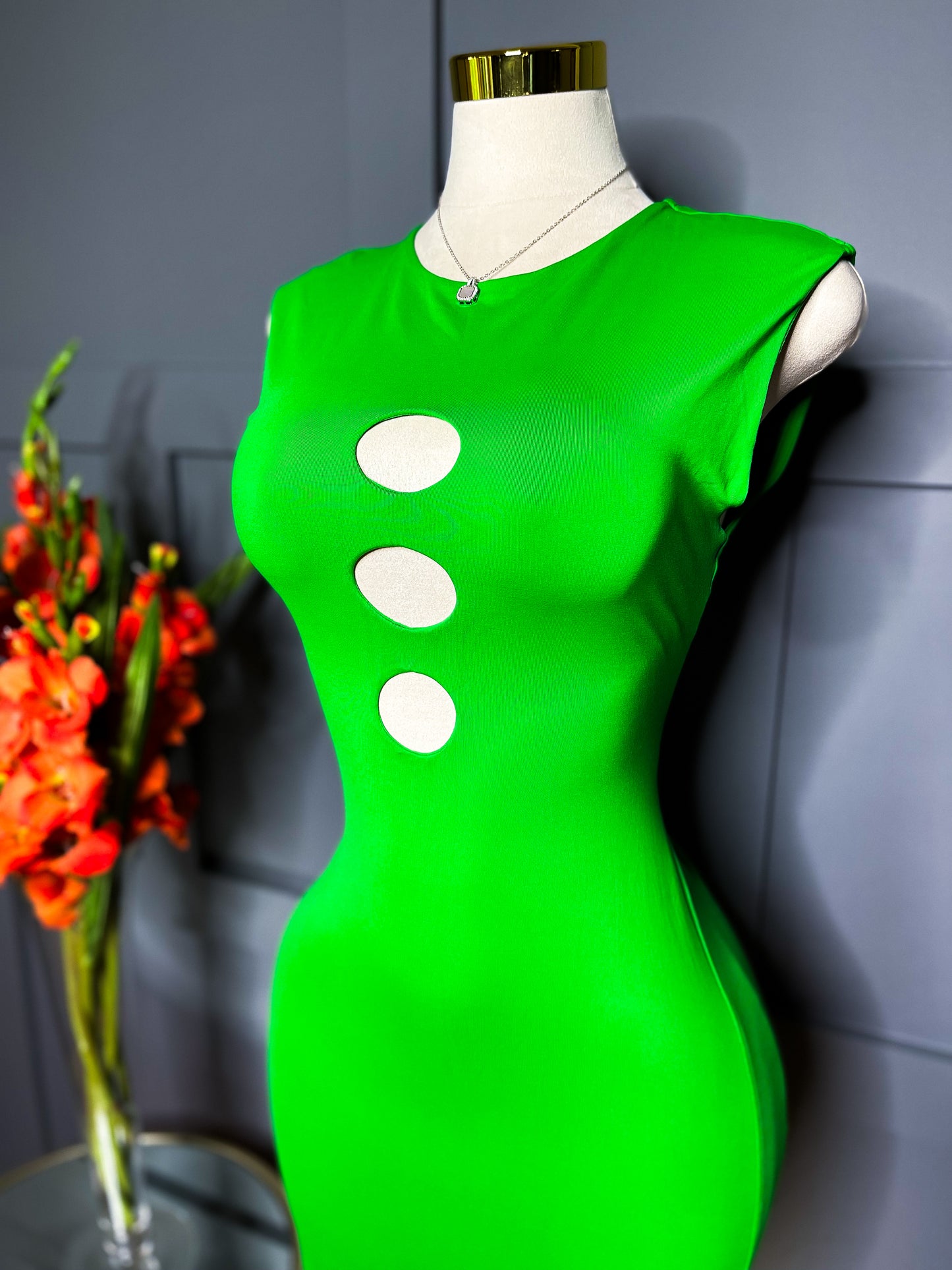 New Green Goddess Cutout Dress, L
