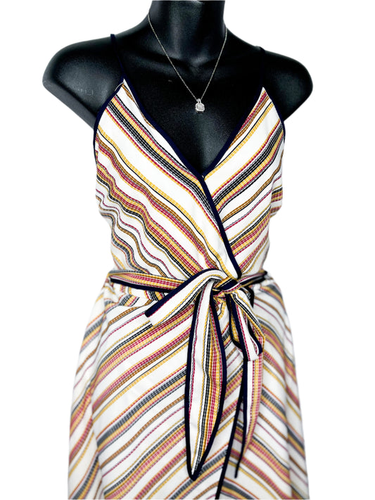 Striped High Low Surplice Dress, M