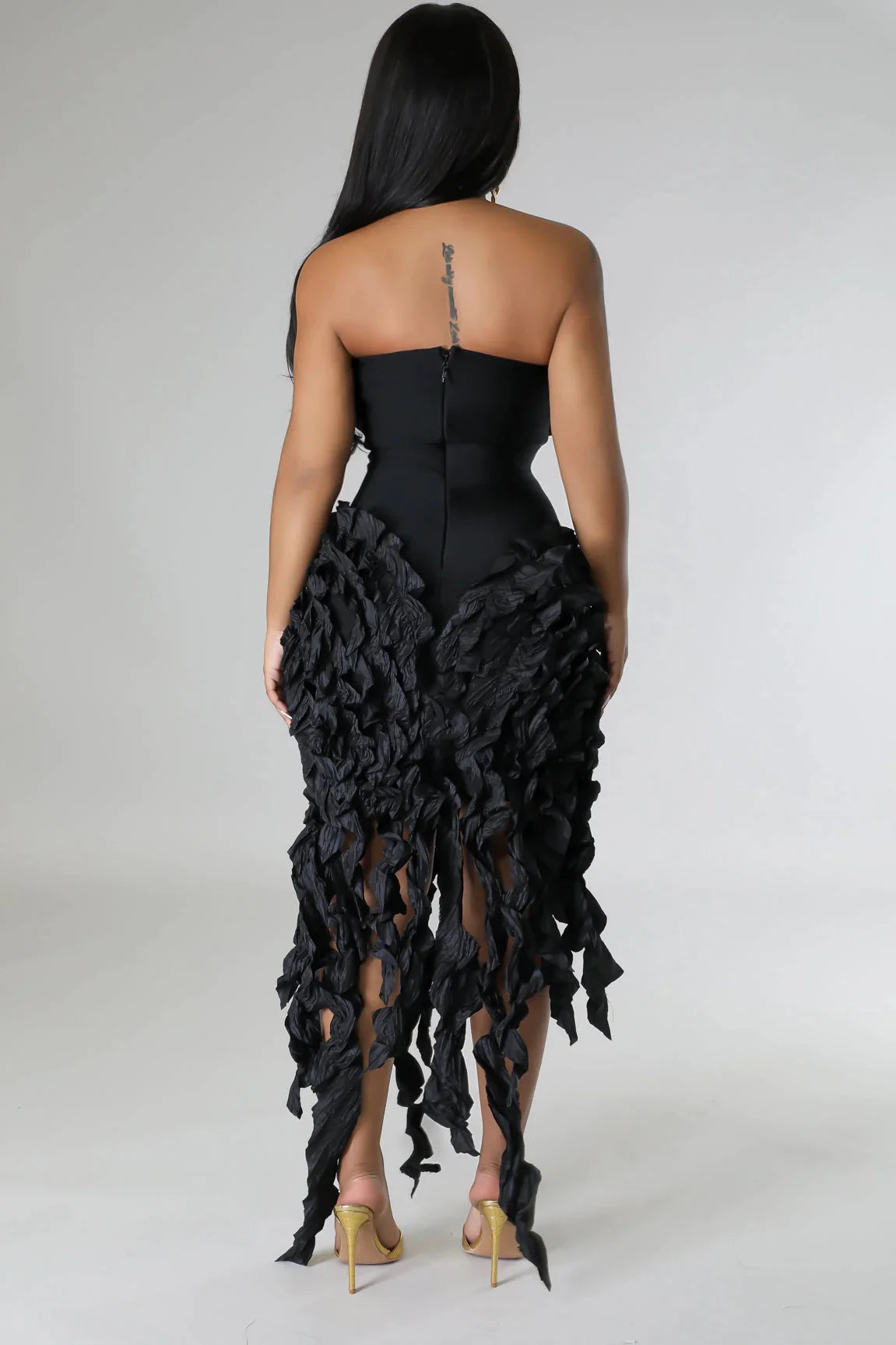 CITY LIGHTS RUFFLE MIDI DRESS, XL