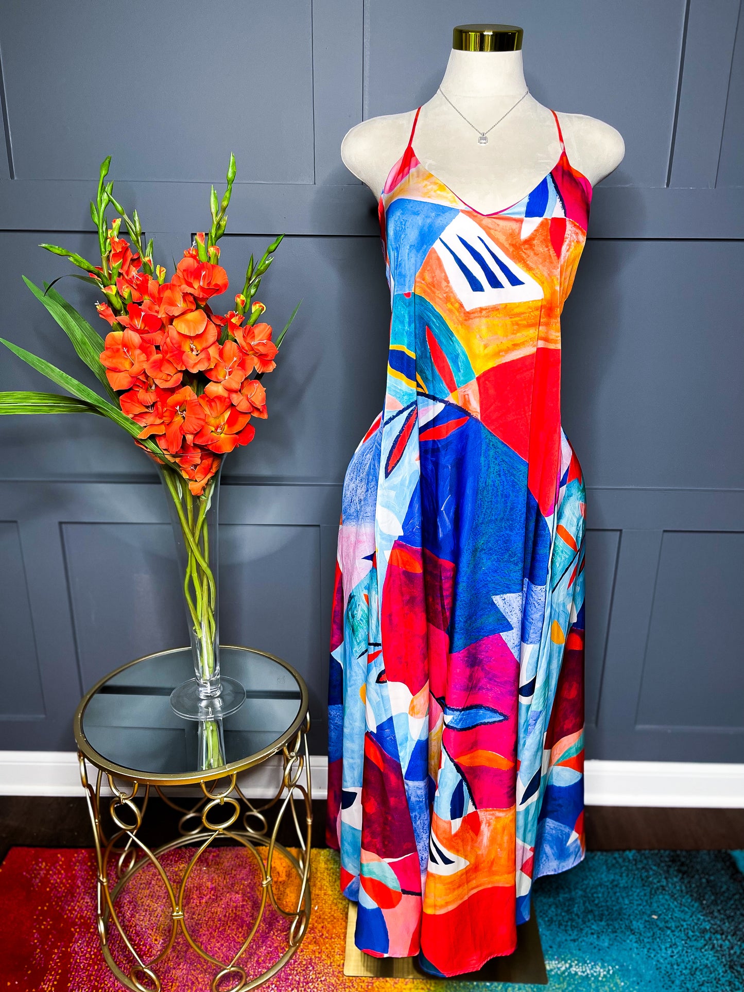 Blue Abstract Pattern Dress, M & XL