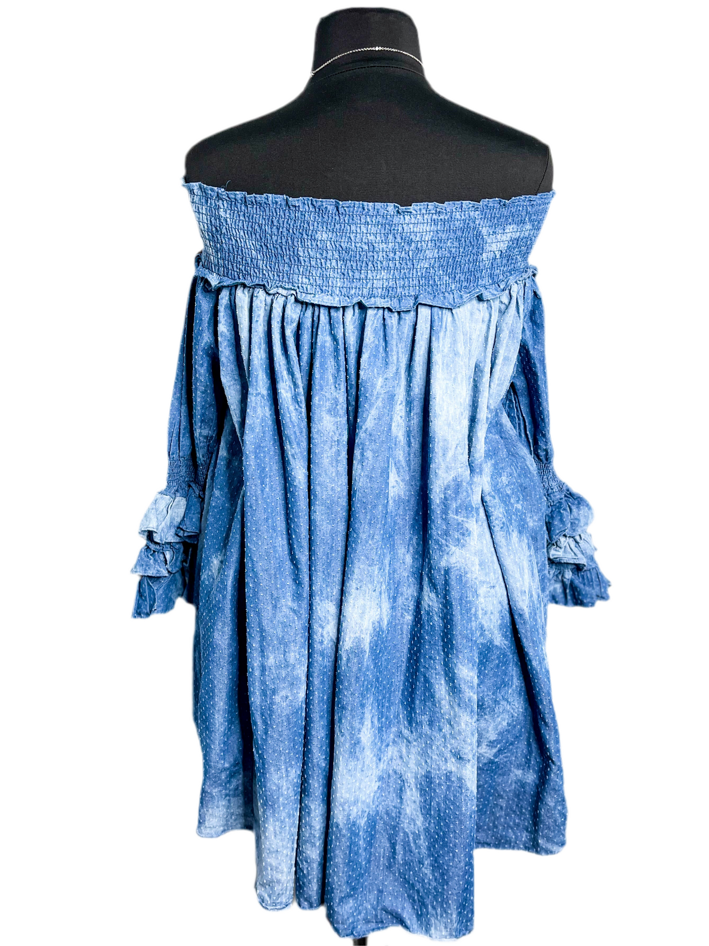 Off Shoulder Demin Tunic Dress, Fits L-2X