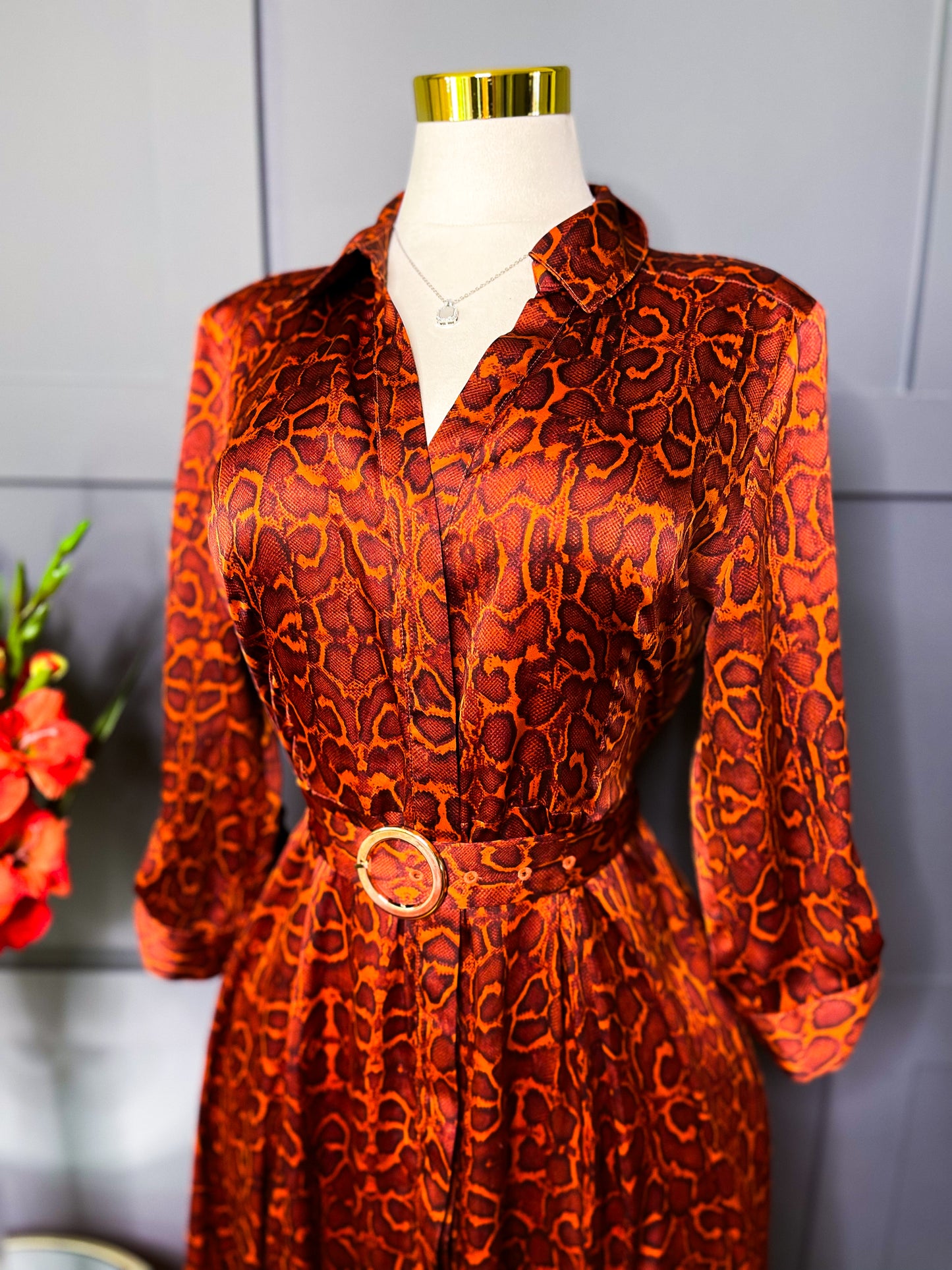 Snakeskin Satin Feel Dress, 12W-14W