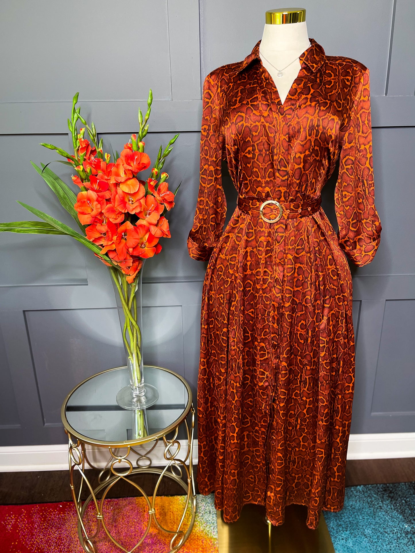 Snakeskin Satin Feel Dress, 12W-14W