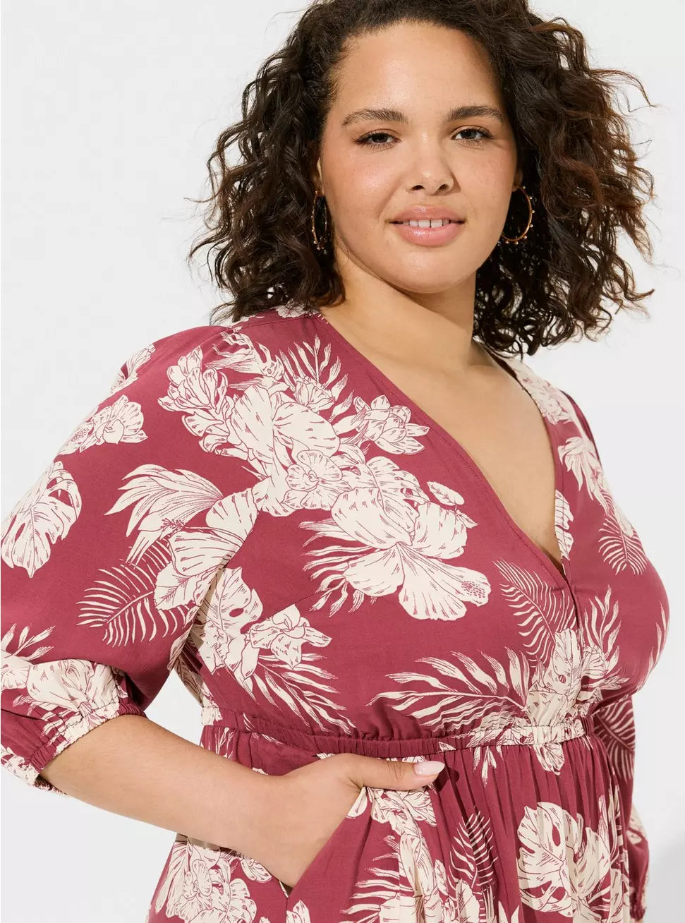 Challis Tiered V-Neck Dress, 3X
