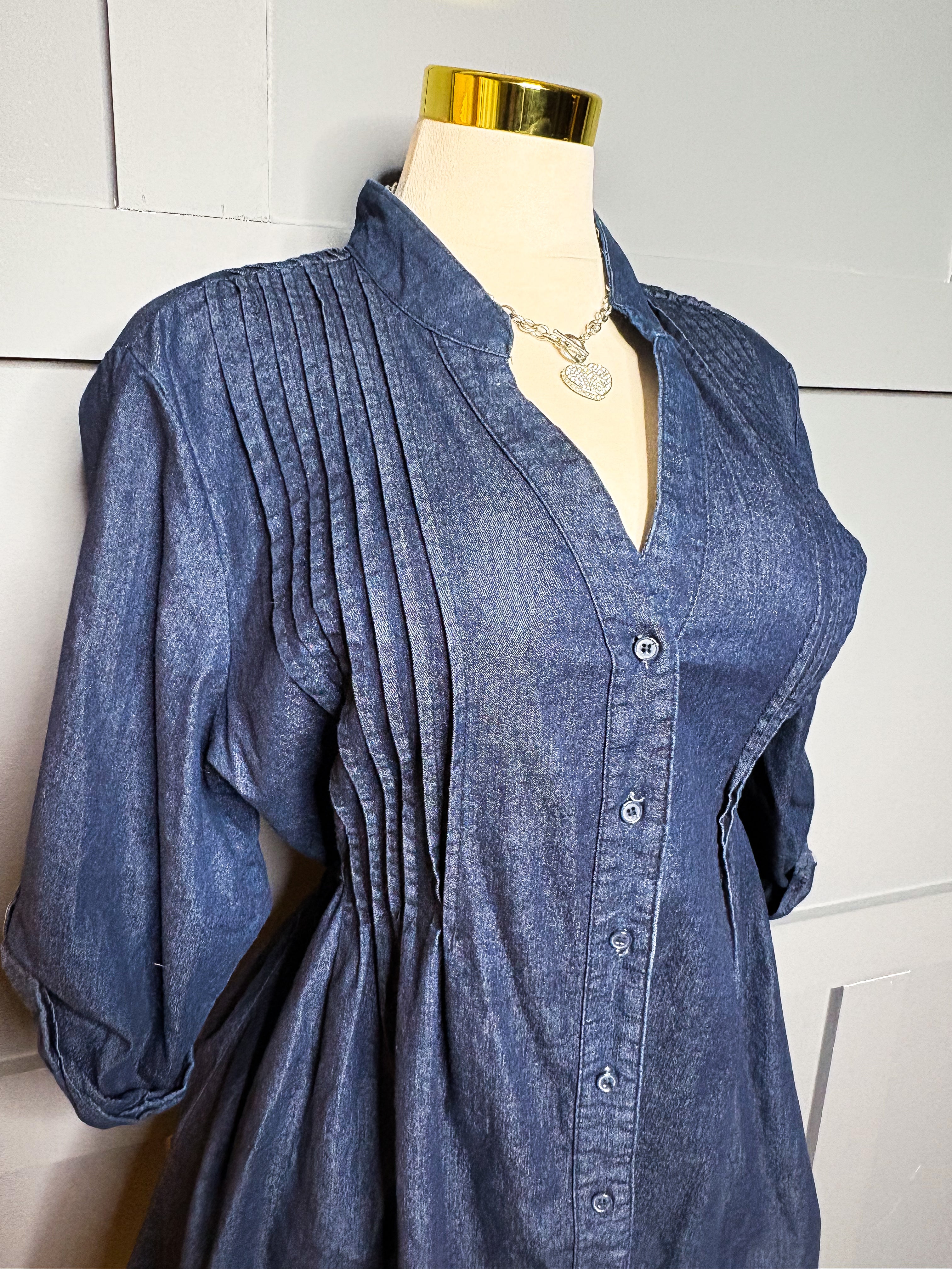 Denim Tie Shirt Dress, 1X