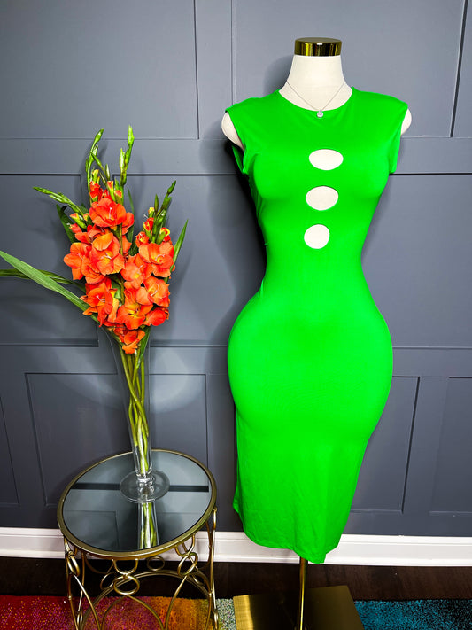 New Green Goddess Cutout Dress, L