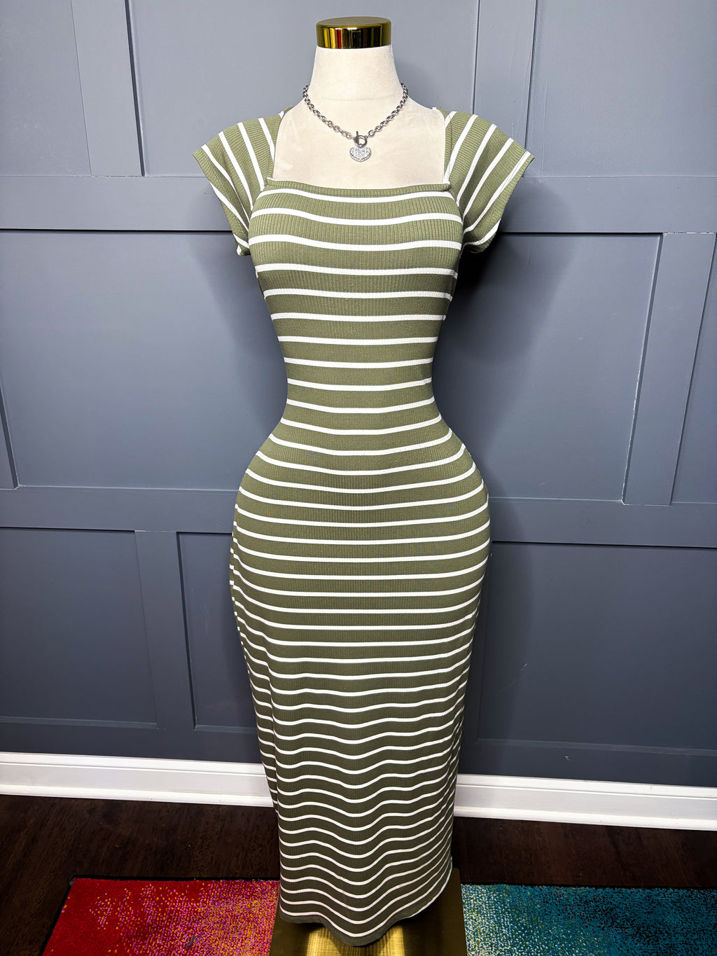 Striped Ribbed Maxi Dress, XL