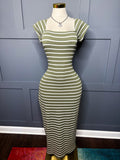 Striped Ribbed Maxi Dress, XL
