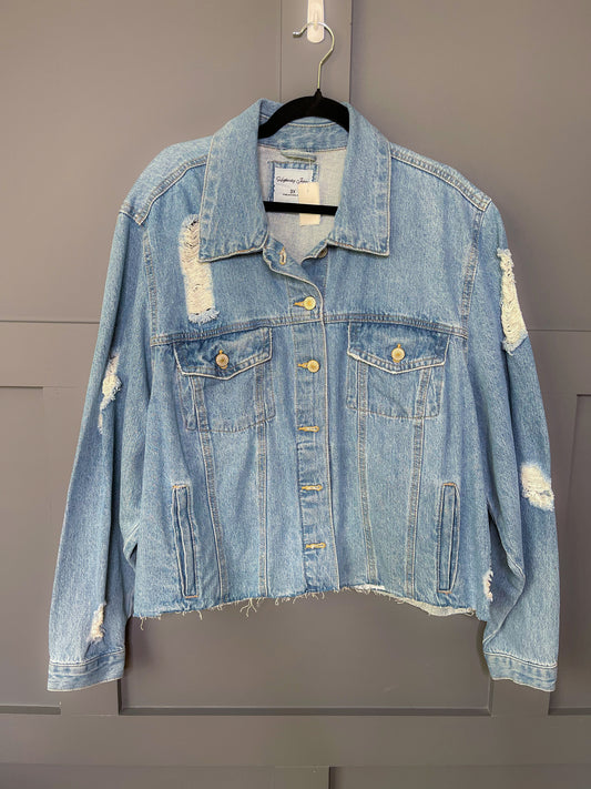 Distressed Rebel Denim Jacket, 2X/3X