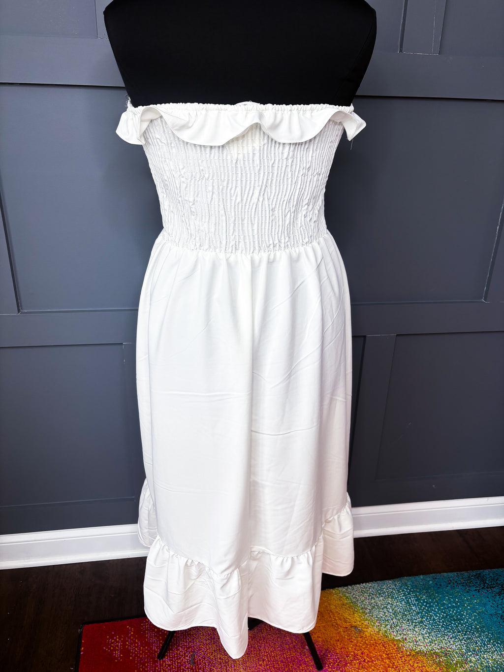 Timing White Smocked Dress, 2X