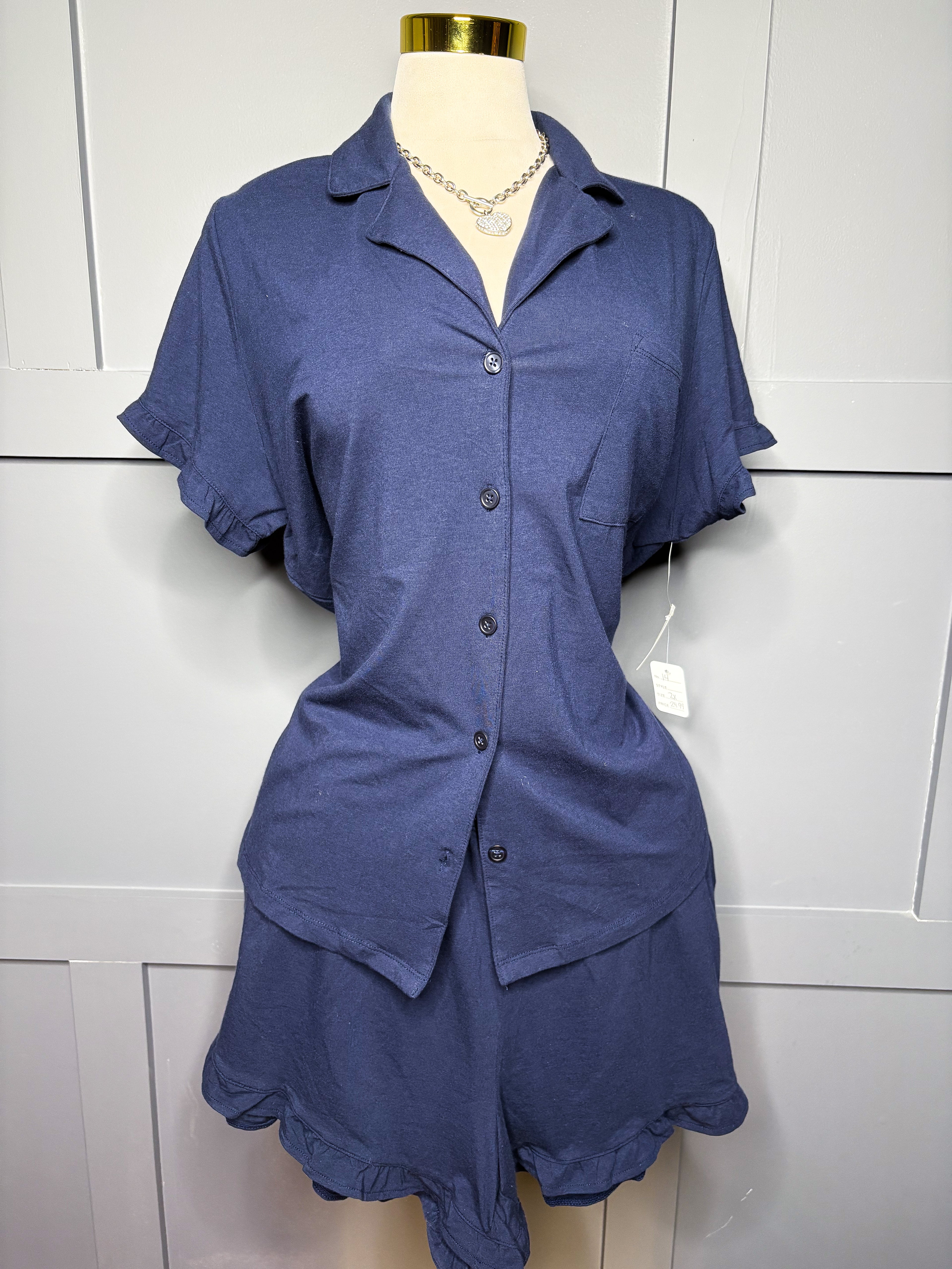 New Navy Two Piece PJ Set, 2X