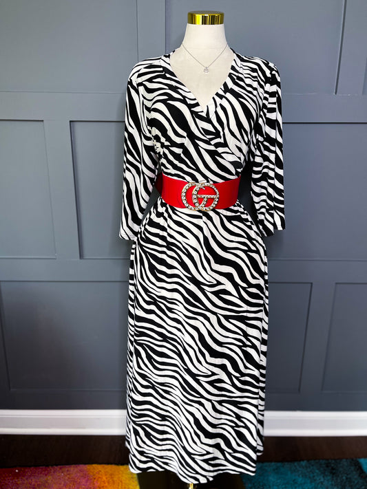 Zebra Luxe Wrap Dress, 3X (Comes w/ Belt)