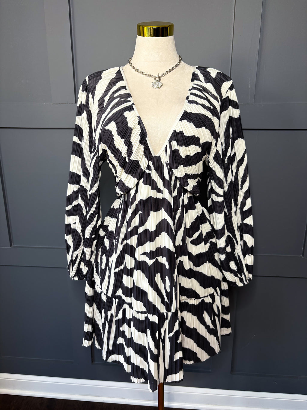 Zebra Print Pleated Dress, XL