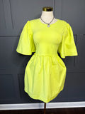 Lime Flutter Sleeve Pocket Dress, XL