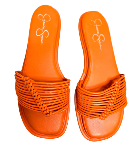 New Strappy Faux Leather Slide Sandals, 9.5