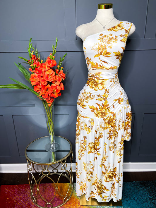 Asymmetrical Floral Cut Out Dress, L(12/14)