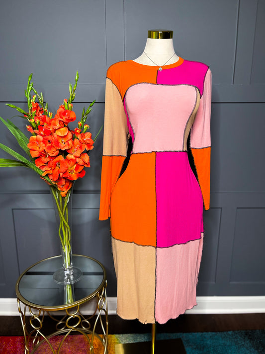 Patchwork Bodycon Midi Dress, 18/20