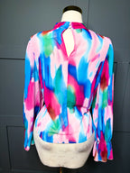 Watercolor Neck Tie Blouse,1X