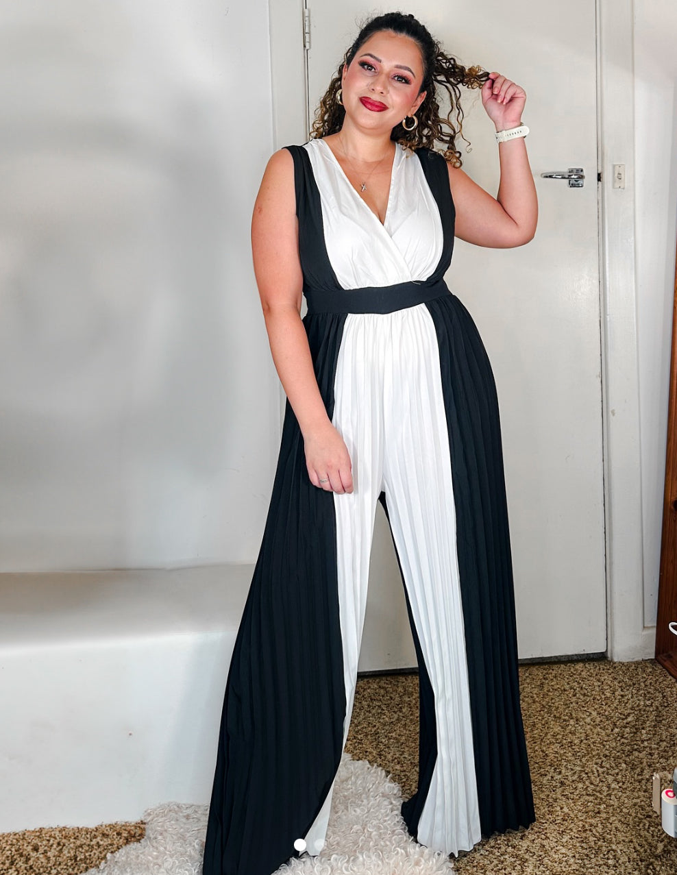 Pleated Colorblock Jumpsuit, L/XL