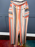 Striped Wide Leg Elastic Pants, L
