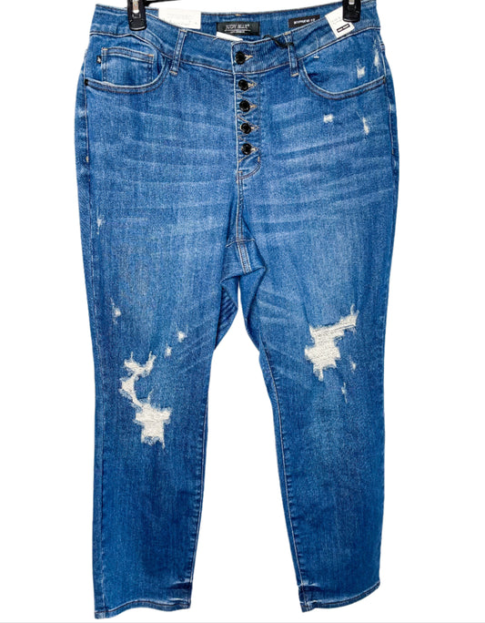 New Judy Blue Boyfriend Distressed Button Fly Jeans, Size 16W, Fit like Size 18