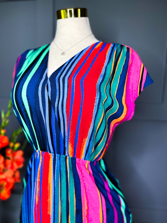 Striped Color Pocket Dress, S