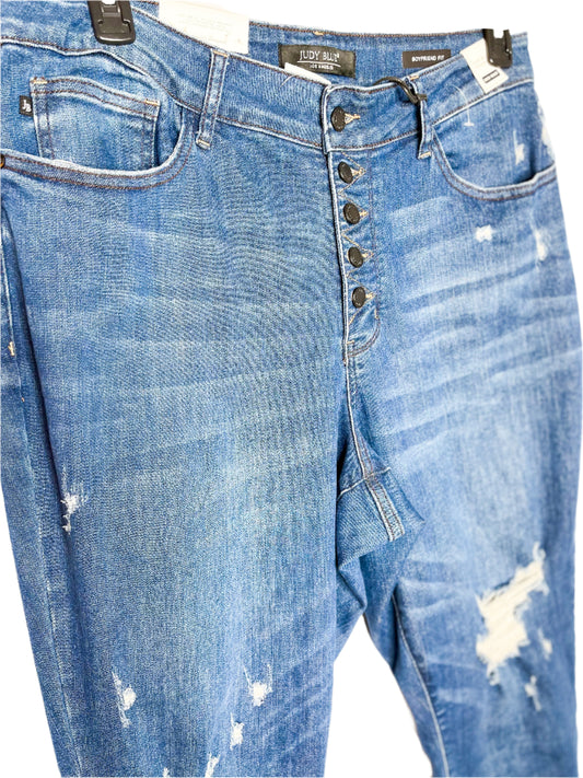 New Judy Blue Boyfriend Distressed Button Fly Jeans, Size 16W, Fit like Size 18