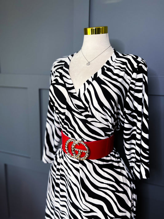 Zebra Luxe Wrap Dress, 3X (Comes w/ Belt)