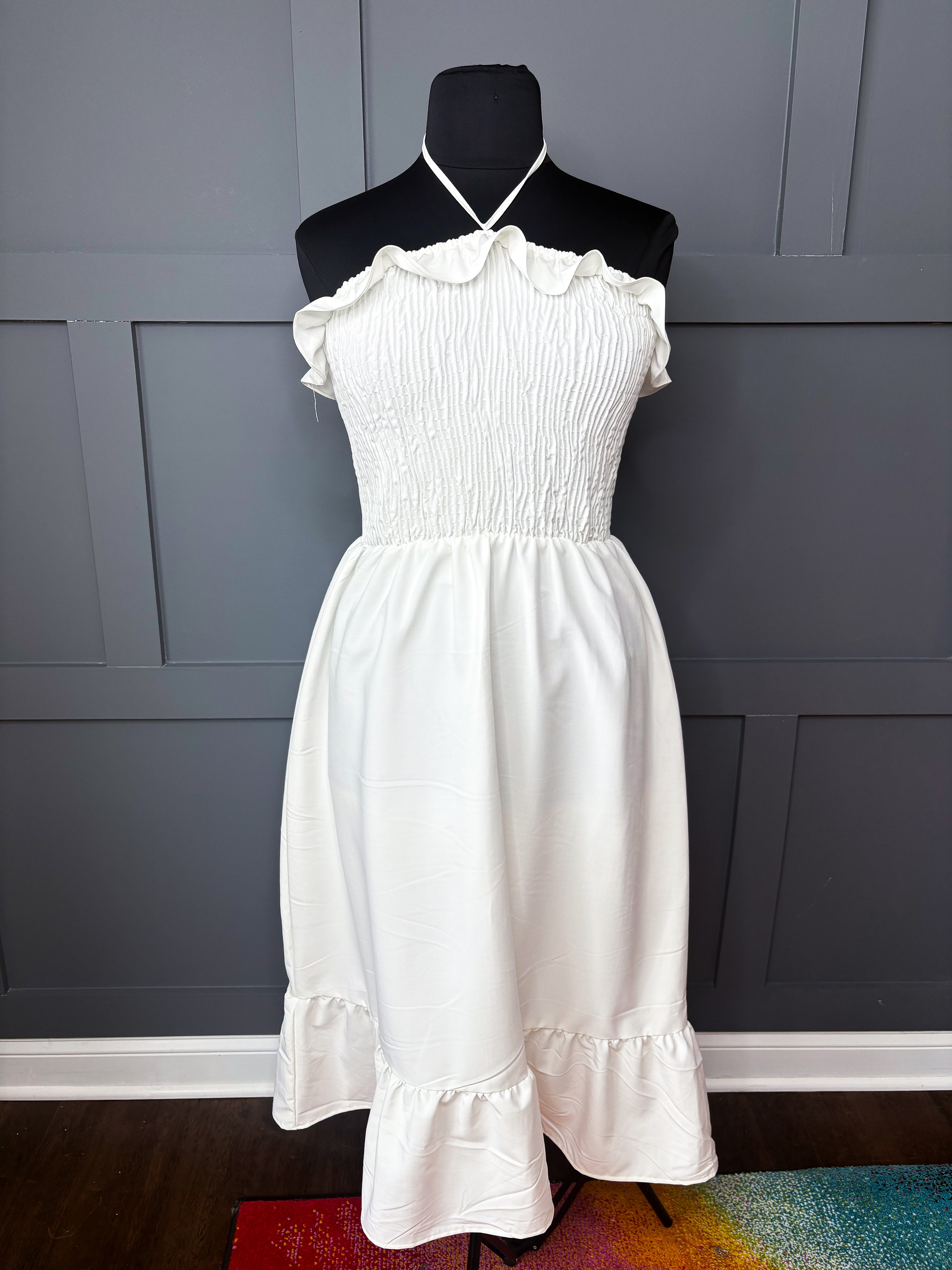 Timing White Smocked Dress, 2X