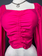 New Balloon Sleeve Fit Ruched Blouse, M