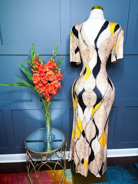 Golden Mirage Snake Print Bodycon Dress - XL